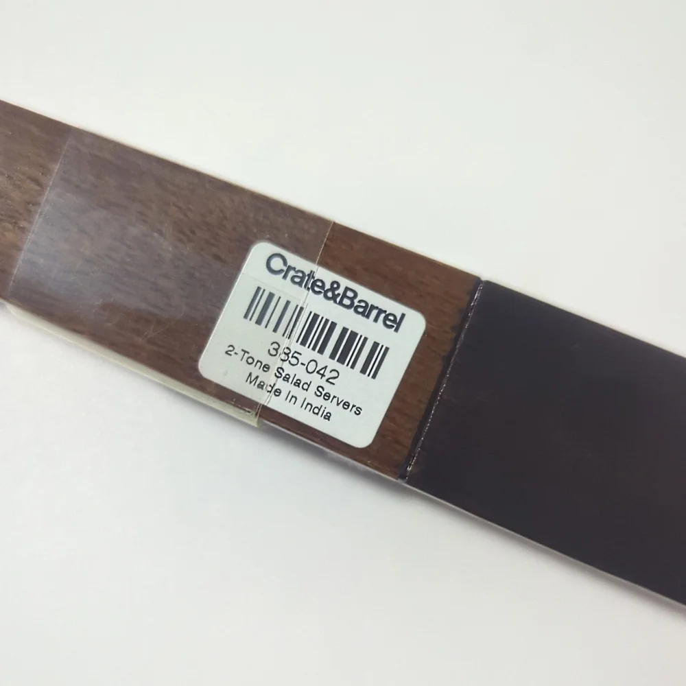 Crate & Barrel Two Tone Wood Black Salad Server Spoon Set